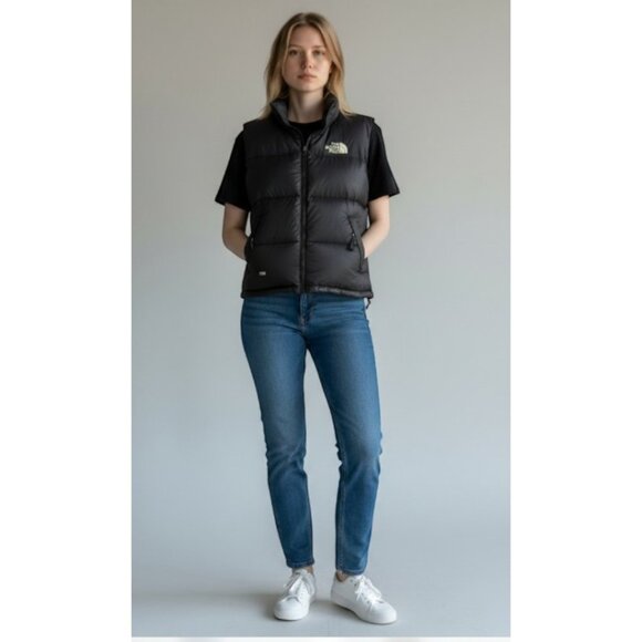 The North Face 700 Goose Down Puffer Vest Black Hideaway Hood Women's Medium - Picture 1 of 16